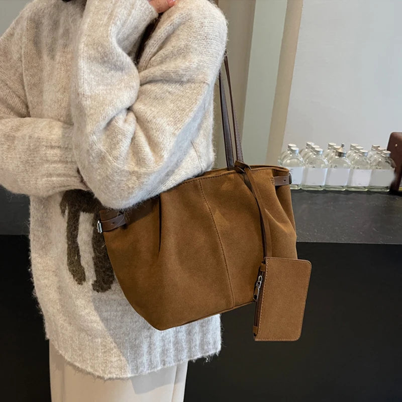 Large Capacity Soft Suede Y2K Open Tote Handbags - Flossy Mom