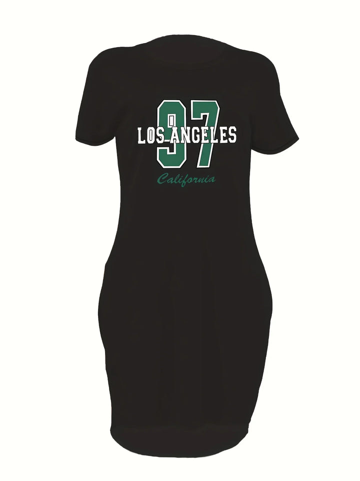 Plus Size Women's LA Print Summer T-Shirt Dresses