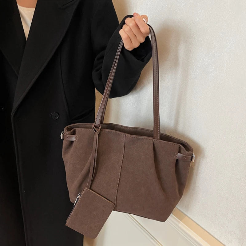 Large Capacity Soft Suede Y2K Open Tote Handbags - Flossy Mom