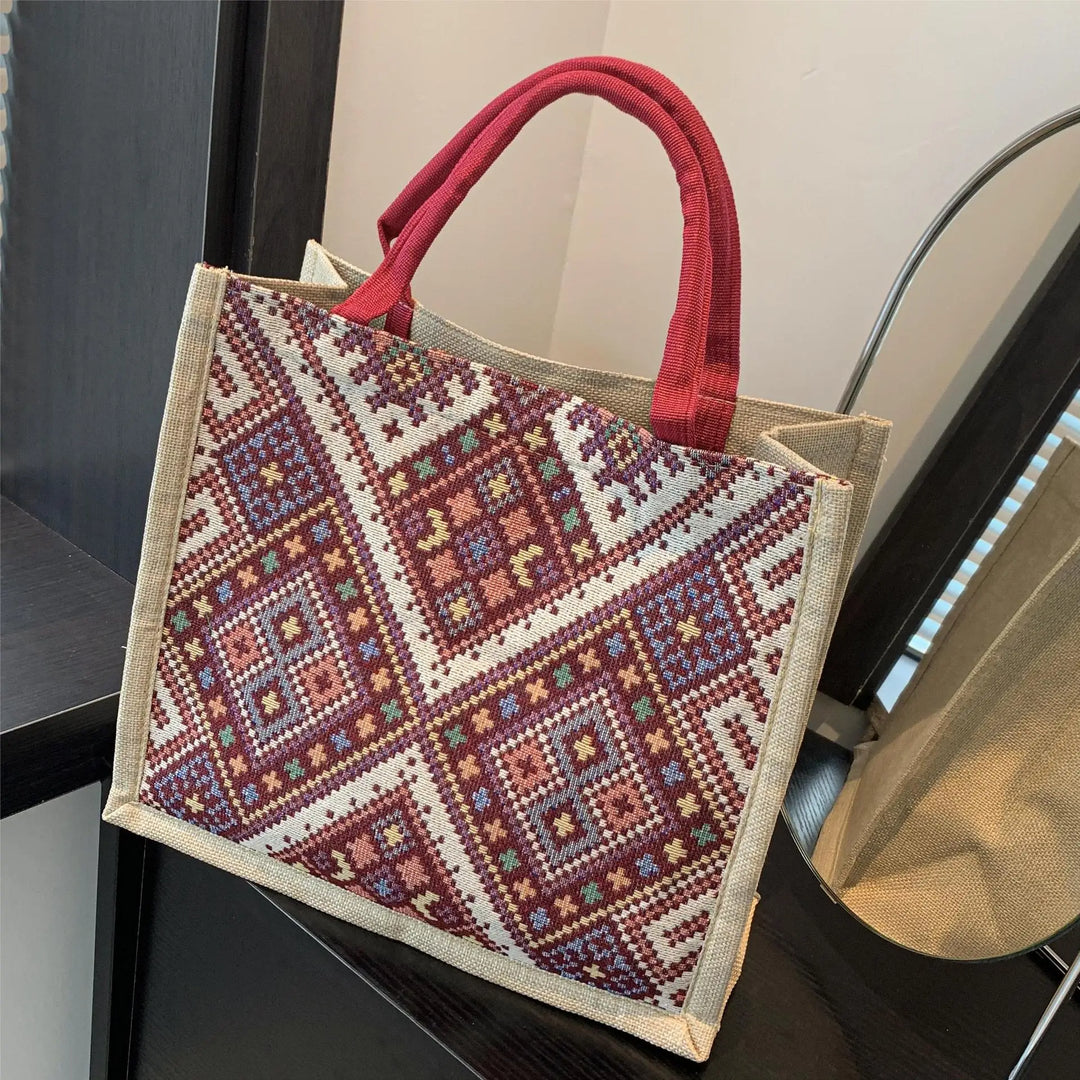 Boho Linen Tote — Floral Print, Multi-Use Carry-All bags
