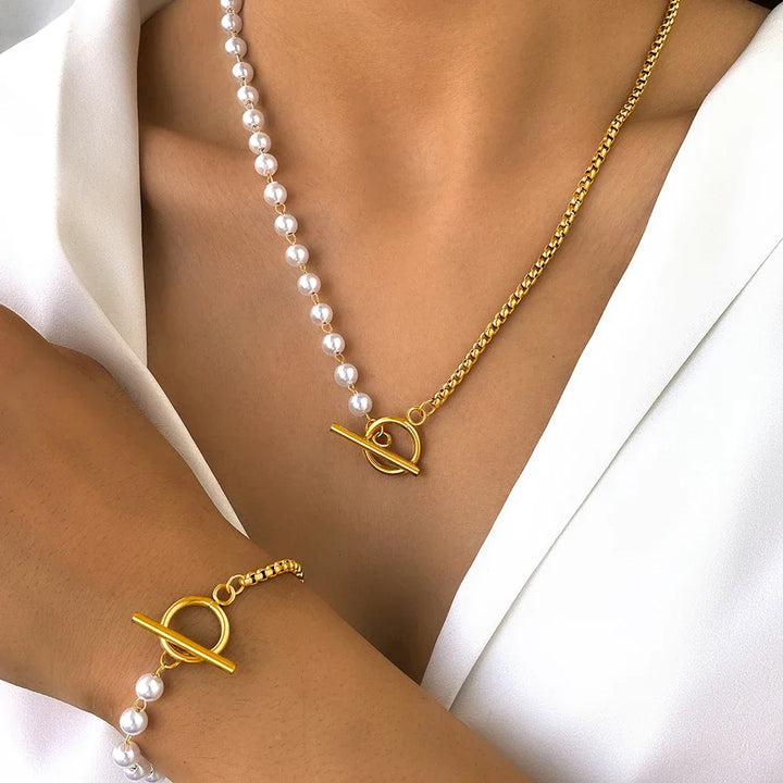 Pearl  Bracelet & Necklace Jewelry Set - Cherished Moments - Flossy Mom