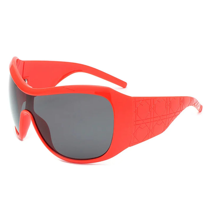 Red sunglasses with dark lenses on a white background