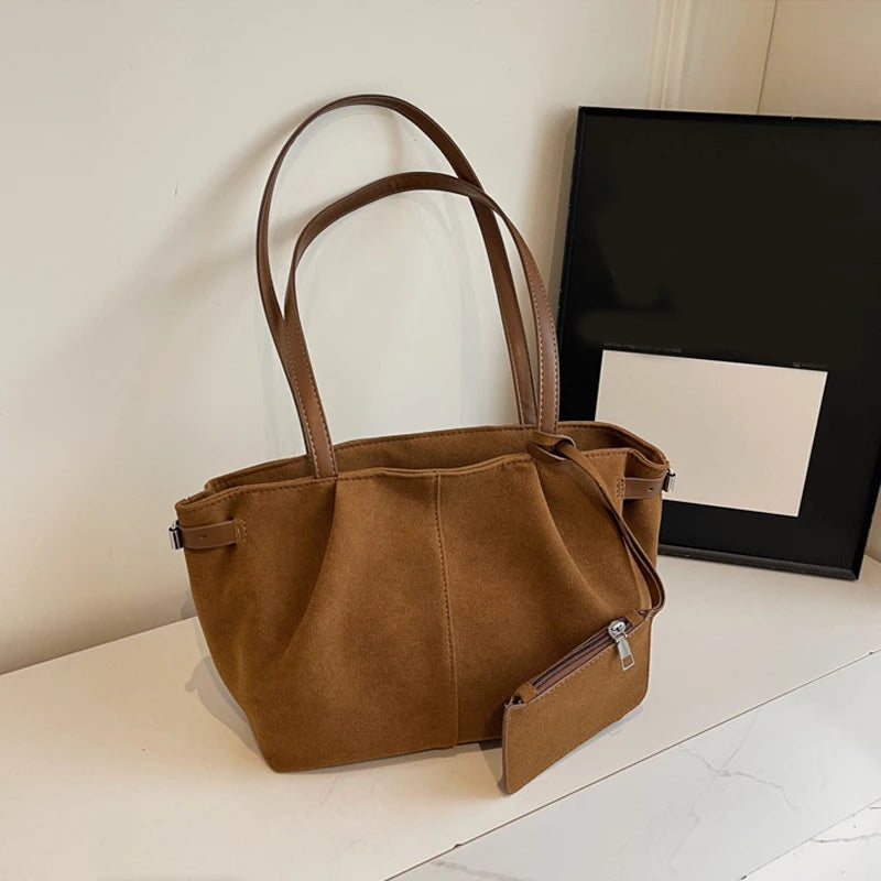 Large Capacity Soft Suede Y2K Open Tote Handbags - Flossy Mom