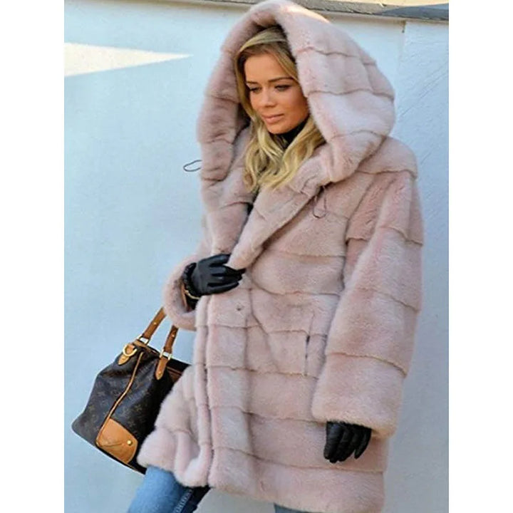 Soft Fluffy Cozy Warm Hooded Cozy Mid-Length Coat - Flossy Mom