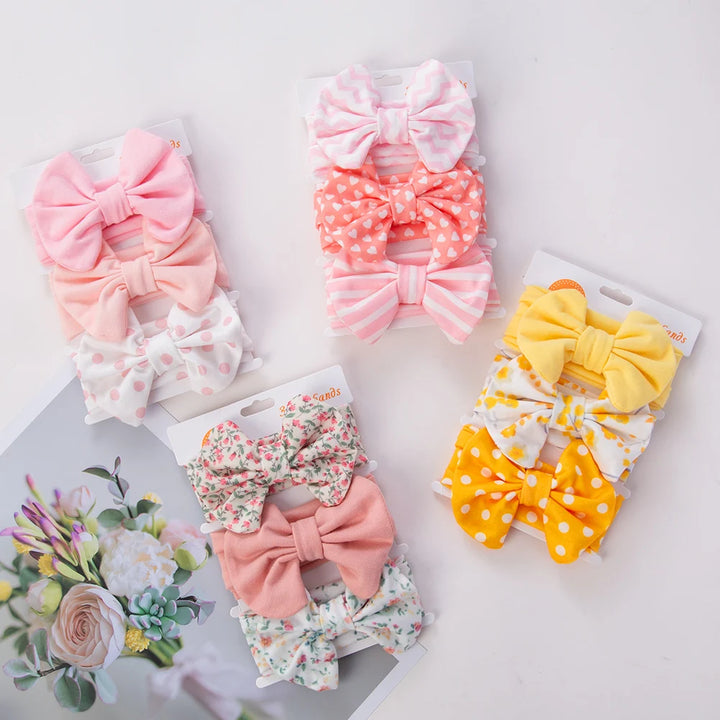 3Pcs Bow Headbands Set – Stripes, Dots, Floral - Flossy Mom