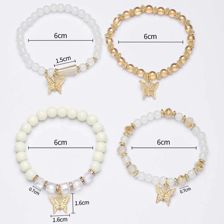 Trendy 4pcs Butterfly Crystal Beaded Chain Bracelets - Flossy Mom