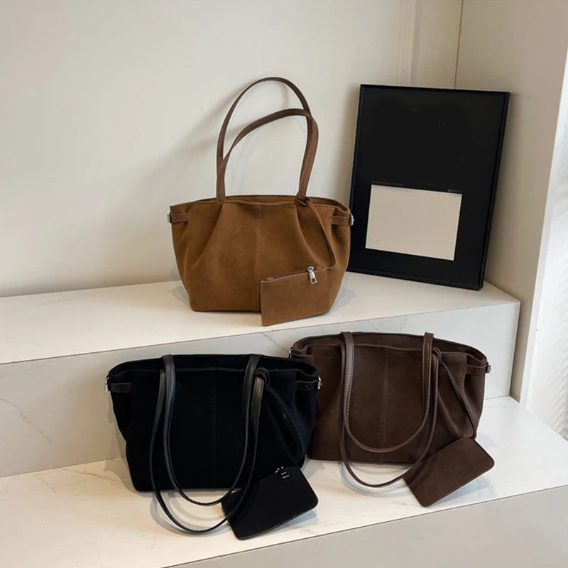 Large Capacity Soft Suede Y2K Open Tote Handbags - Flossy Mom