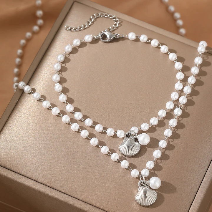 Dollish White Pearls & Seashell Pendant Jewelry Sets - Flossy Mom