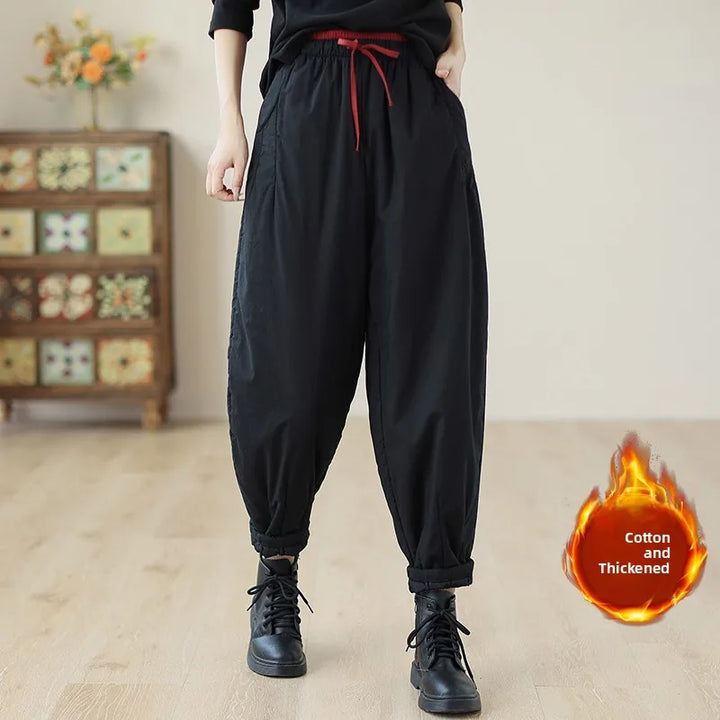 Women's Plus Size Black Harem Pants With Loose Legs And Rolled Ankle Cuffs