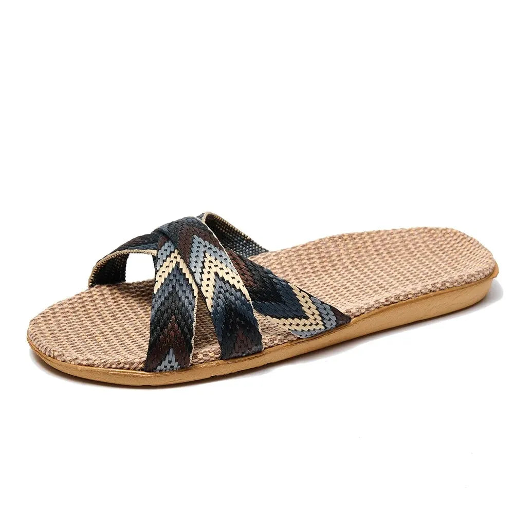 Single sandal with woven strap on a white background