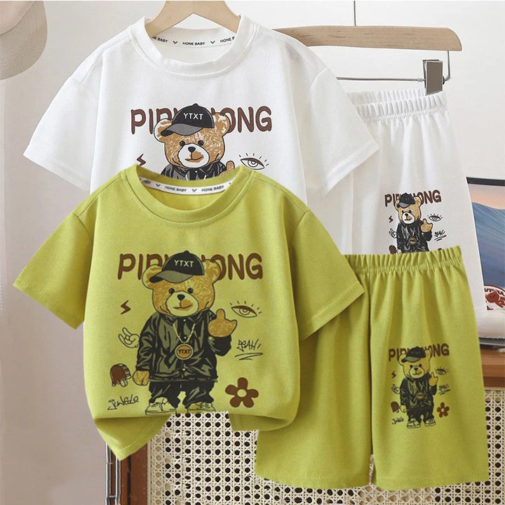Cartoon Playground Cred Bear T-shirt and Shorts Outfit Sets