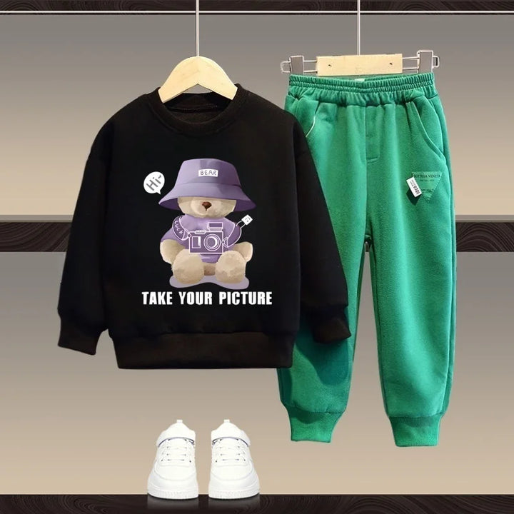 🏃 Cozy & Cute Bear Print Unisex Kids Tracksuits - Flossy Mom
