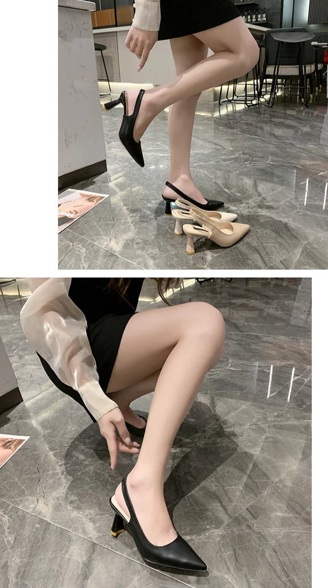 Breathable PU Leather Slingback Stiletto Heels