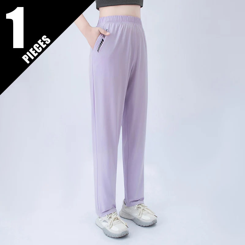 Wide-leg pocket pants with elastic waistband, light purple