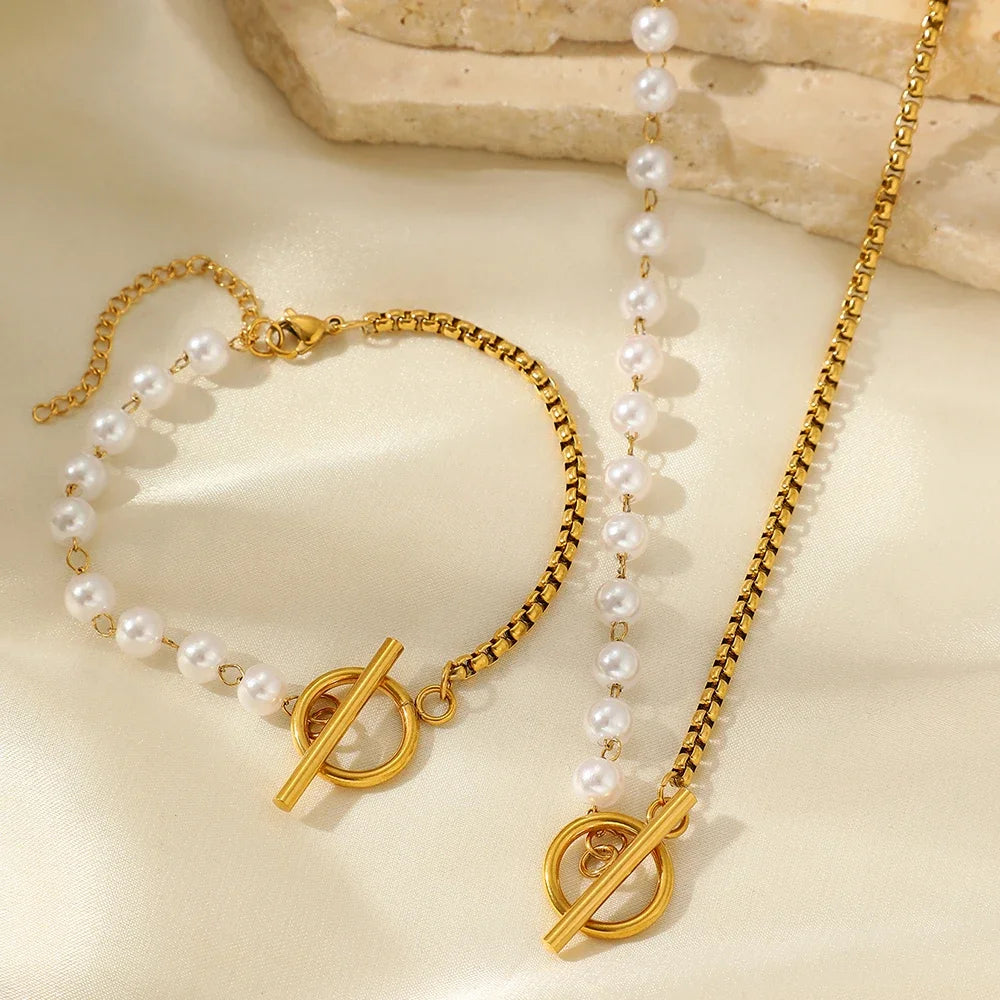 Pearl  Bracelet & Necklace Jewelry Set - Cherished Moments - Flossy Mom