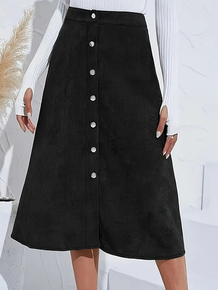 Office Lady Button Front Slit Plus Size Women's Midi Skirts