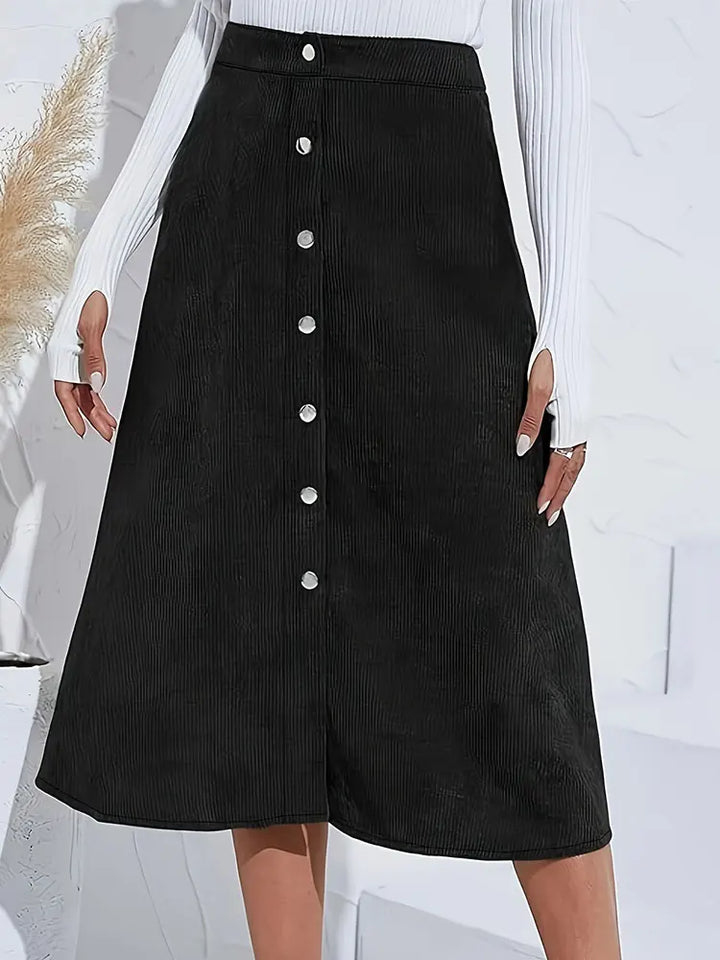 Office Lady Button Front Slit Plus Size Women's Midi Skirts