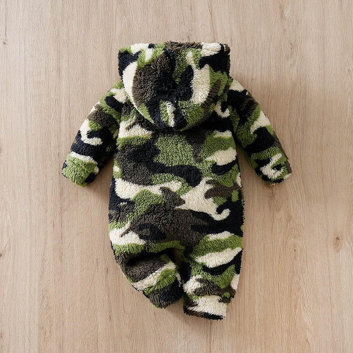 Warm Plush Hoodie Babies Camouflage Jumpsuits