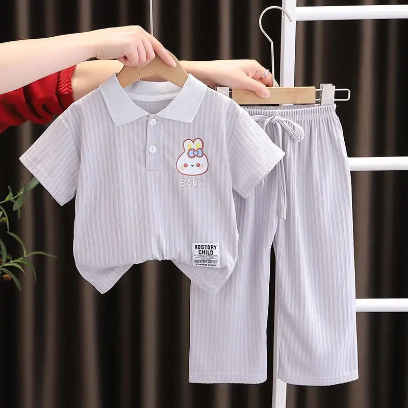 Summer Lapel Ice Silk Rabbit Shirt and Pants Activewear Sets