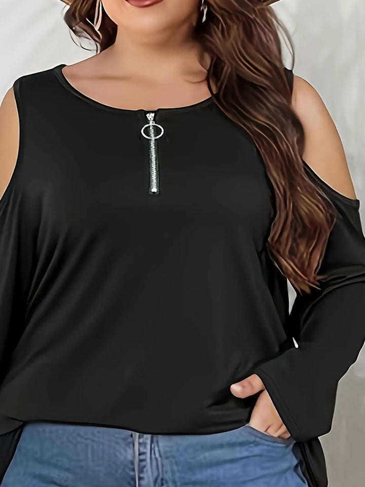 Cut-out Long Sleeves Zipper Detail Plus Size Shirts