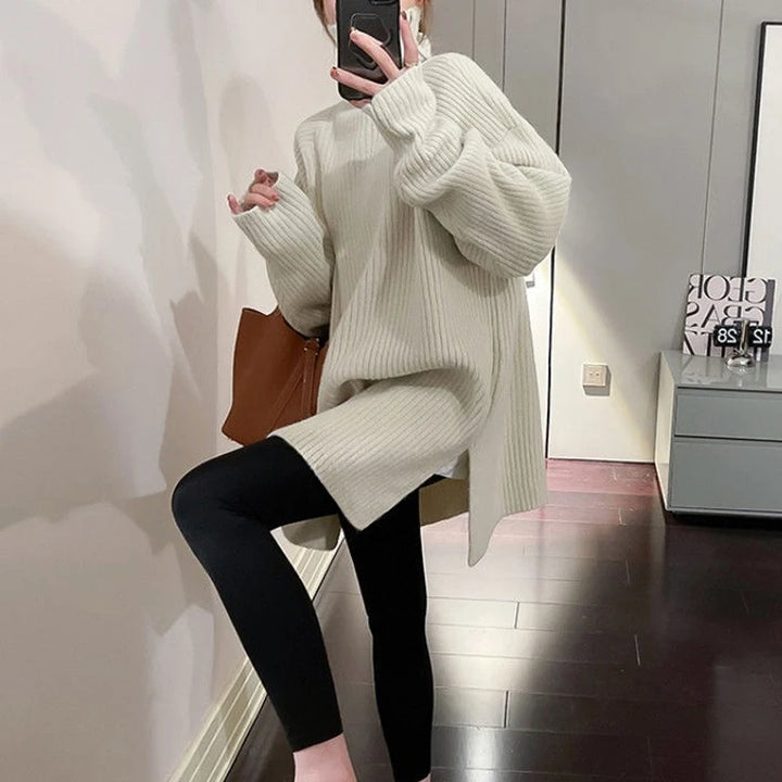 Split Oversized Knitted Long Plus Size Turtleneck Sweaters