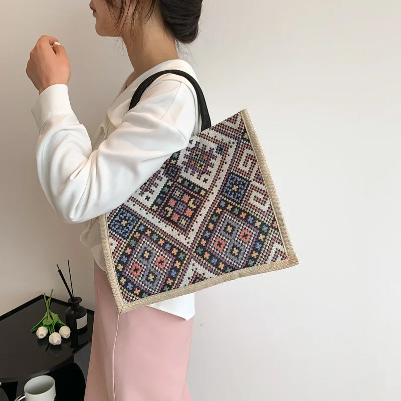 Boho Linen Tote — Floral Print, Multi-Use Carry-All bags