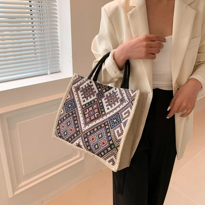 Boho Linen Tote — Floral Print, Multi-Use Carry-All bags