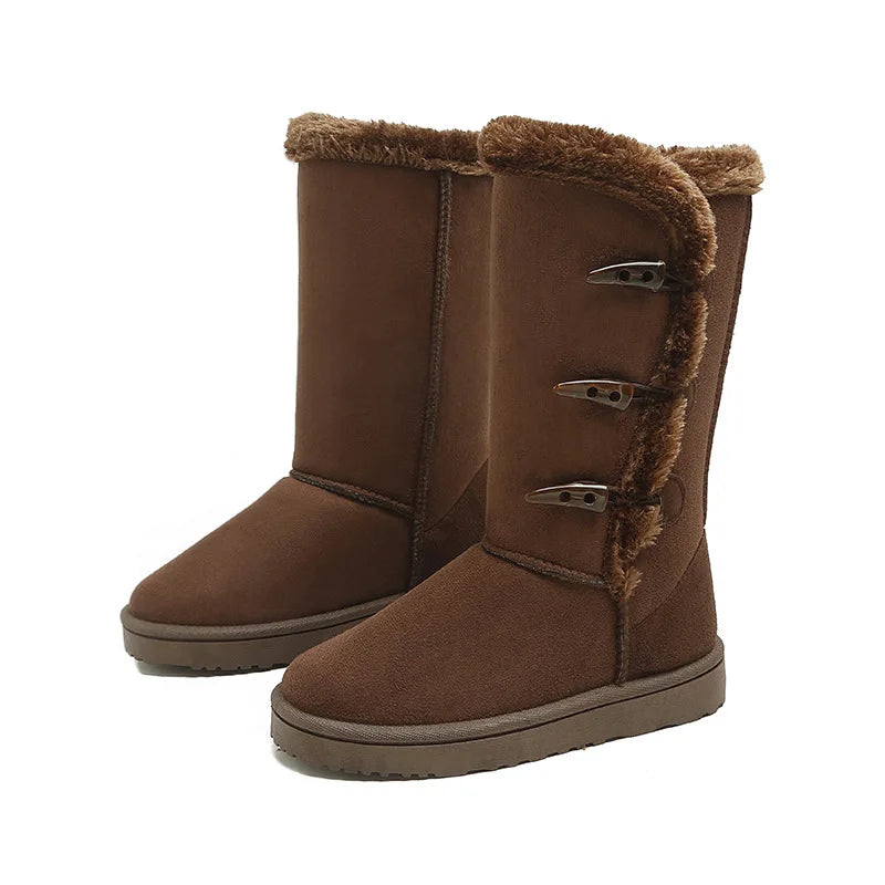 Warm Cozy High-Calf Insulation Fur Suede Snow Boots - Flossy Mom