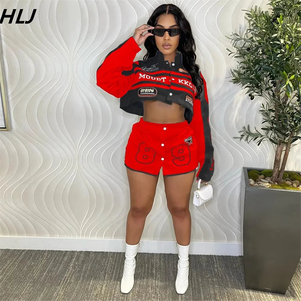 Y2k Crop Motorcycle Jacket &  Detachable Buttons Mini Skirt Set - Flossy Mom