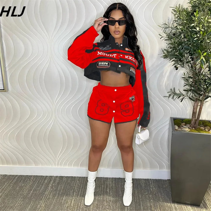 Y2k Crop Motorcycle Jacket &  Detachable Buttons Mini Skirt Set - Flossy Mom