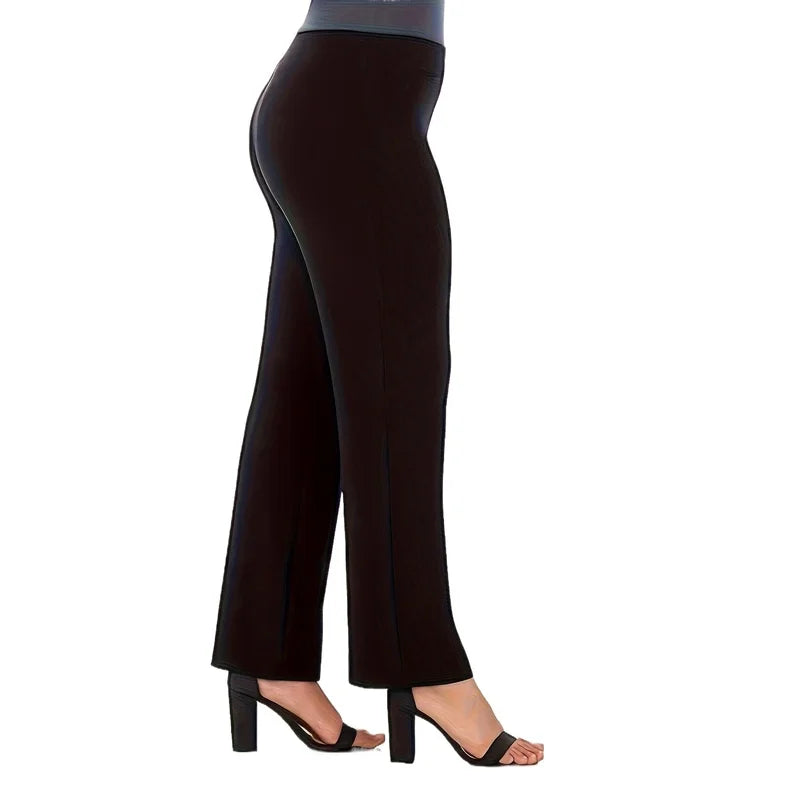 High-rise ankle-crop pull-on pants in dark black, wide-leg with flared ankle hem