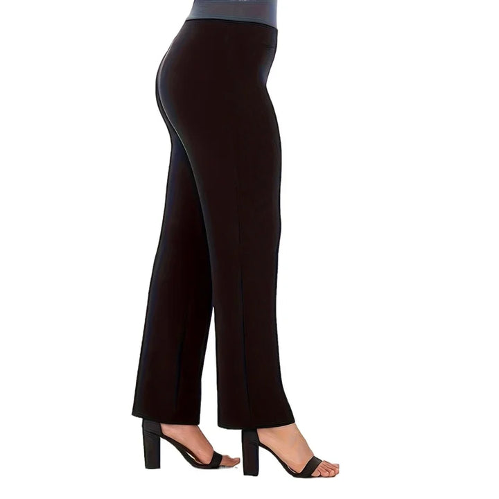 High-rise ankle-crop pull-on pants in dark black, wide-leg with flared ankle hem