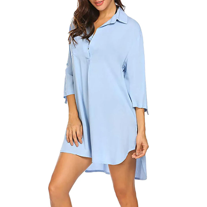 Airy Breathable Chiffon Linen Short-Sleeved Button Up Shirt Dresses