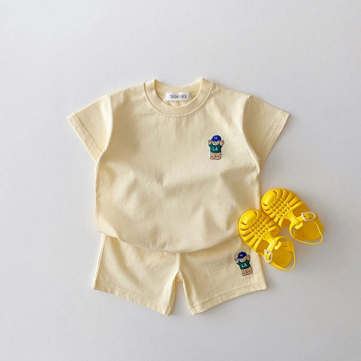 Embroidery Little Bear Short Sleeve T-shirt and Shorts Sport Sets