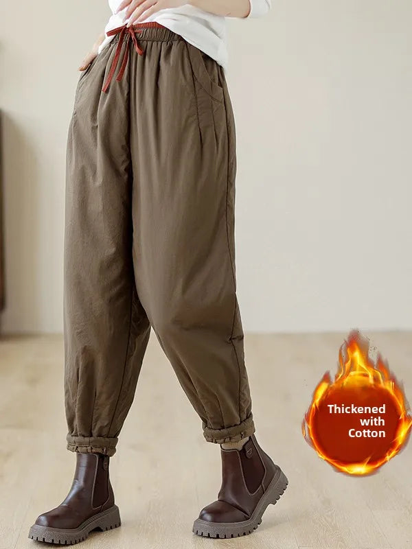 Women's Plus Size Khaki Harem Pants Showing Side Pocket And Tapered Leg