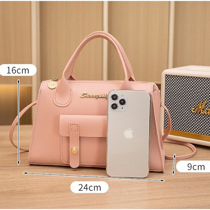 Minimalist Square Front Pocket Top Handle Crossbody Leather Handbags - Flossy Mom