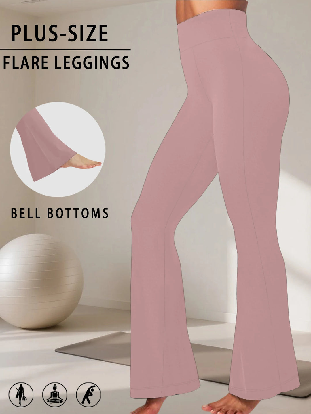 Plus-size flared leggings with bell-bottoms design on a neutral background