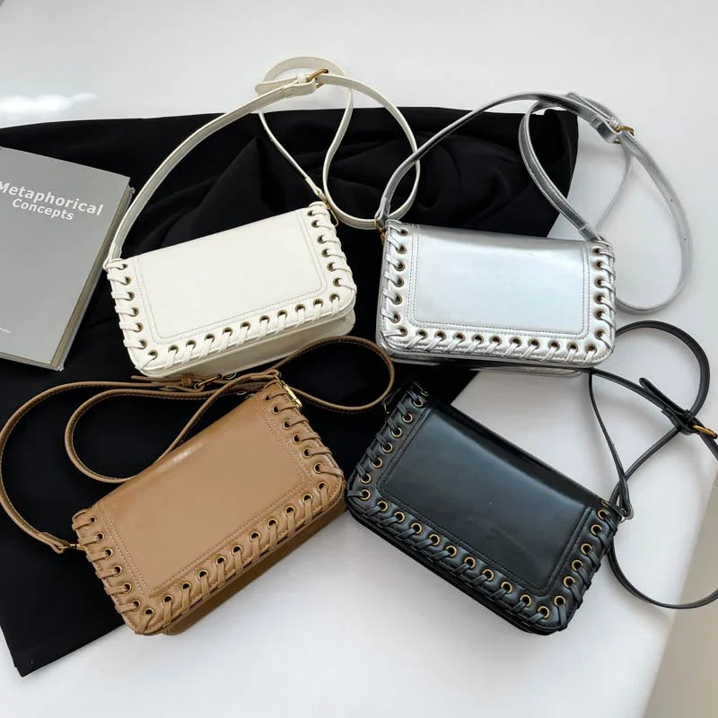 Minimalist Chic PU Leather Weave Flip Design Handbags - Flossy Mom