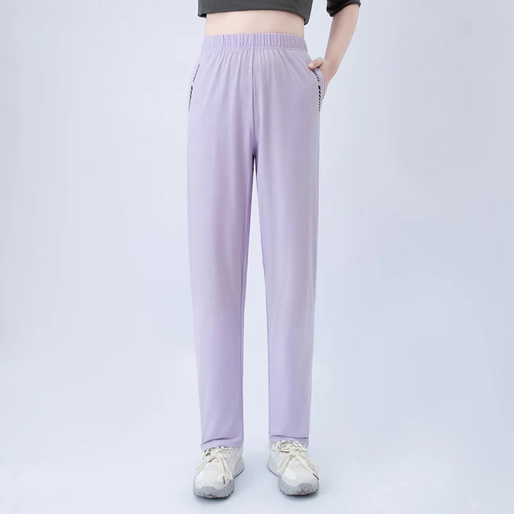 Lavender wide-leg pocket pants with elastic waist