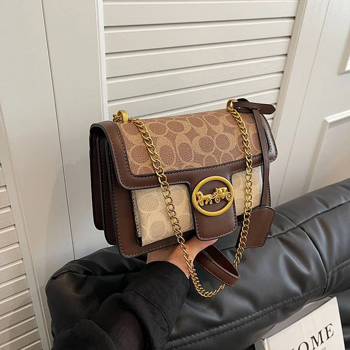 Glam Pop PU Leather Handbags With Gold Hardware & Chain