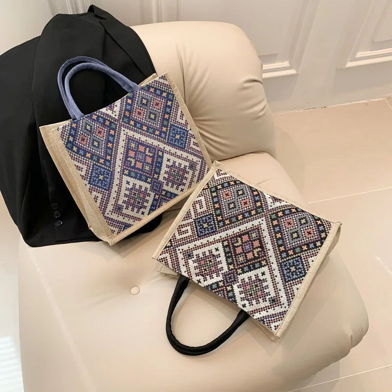 Boho Linen Tote — Floral Print, Multi-Use Carry-All bags