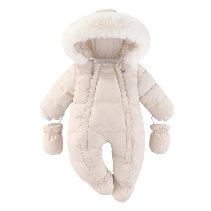 Warm Thick Wool Fur Hood Snow Proof Fleece Down Snowsuits