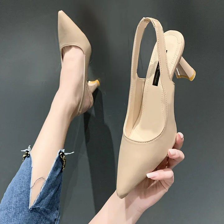 Breathable PU Leather Slingback Stiletto Heels