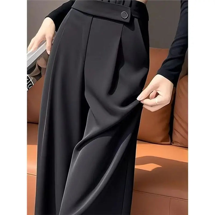 Women’s high-rise wide-leg ankle-crop pants in black, wide leg drape, button waist