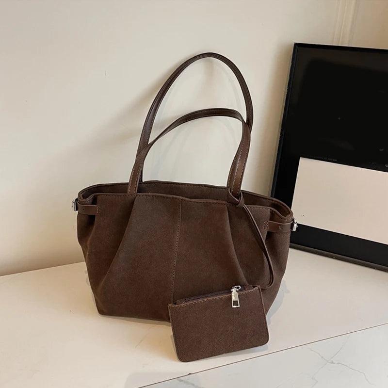 Large Capacity Soft Suede Y2K Open Tote Handbags - Flossy Mom