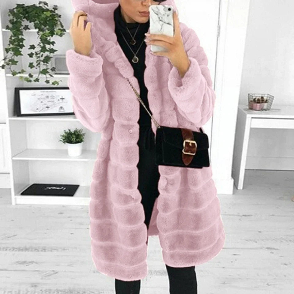 Warm Fluffy Thicken Hooded Faux Mink Fur Coats