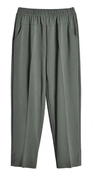 Olive green wide-leg ankle crop pants with elastic waistband