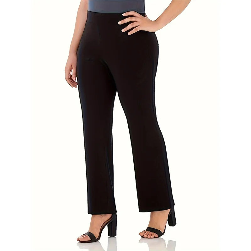 High-rise ankle-crop pull-on pants in dark black, wide-leg front view, straight waistband