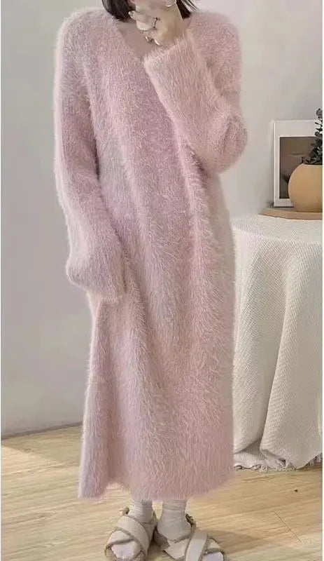 Plush Oversize Soft Knitted Mink Sweater Dresses