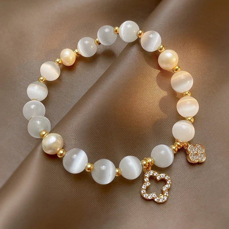 Women's Crystal Opal Pearl Clover Luxury Bracelet